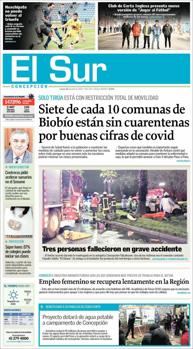 Portada de El Sur (Chile)