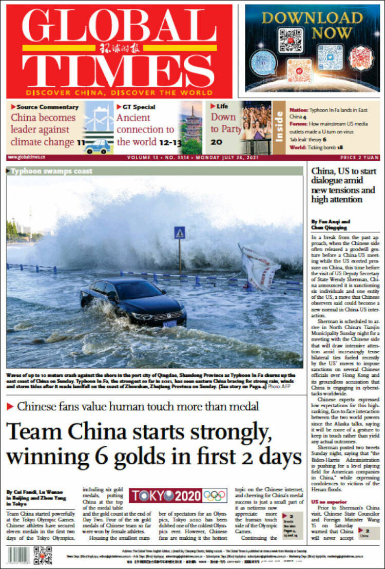 Portada de The Global Times (China)