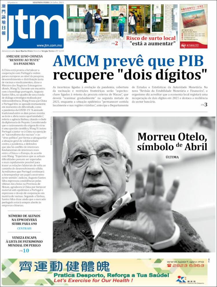 Portada de Jornal Tribuna de Macau (China)