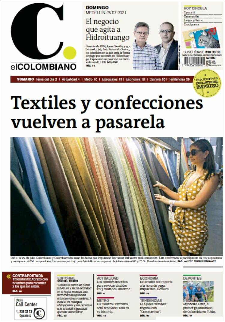 Portada de El Colombiano (Colombia)
