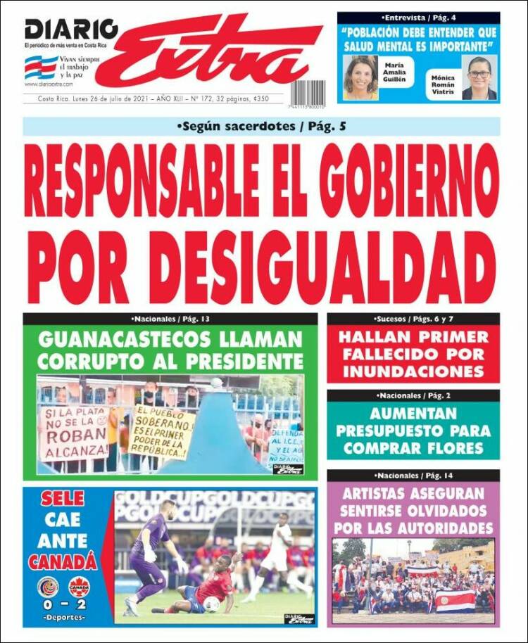 Portada de Diario Extra (Costa Rica)