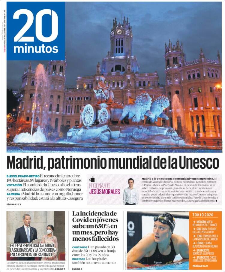 Portada de 20 Minutos - Madrid (España)