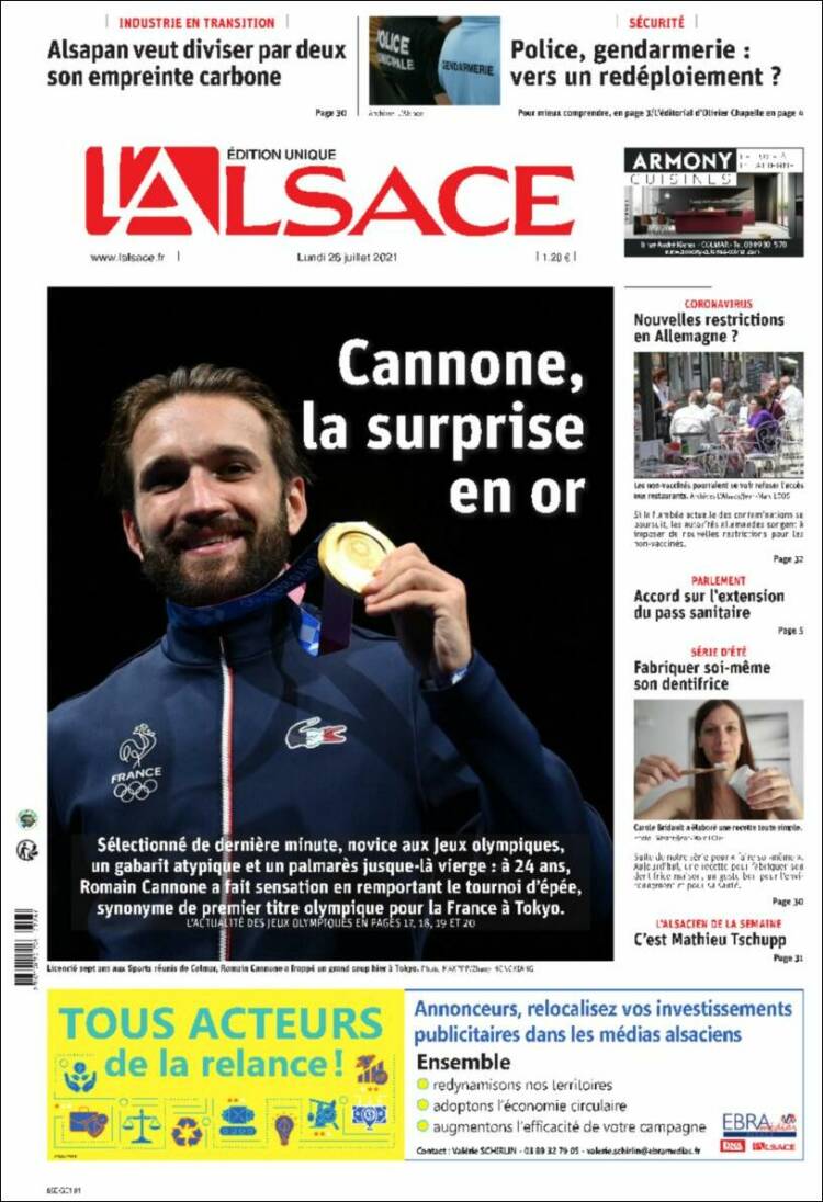 Portada de Journal L'Alsace (Francia)