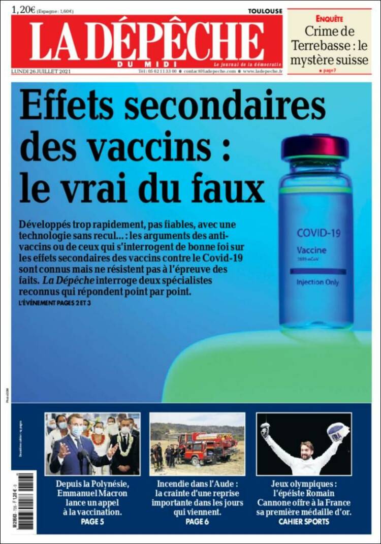 Portada de La Dépêche du Midi (Francia)