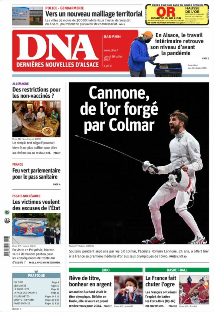 Portada de Les Dernières Nouvelles d'Alsace (Francia)
