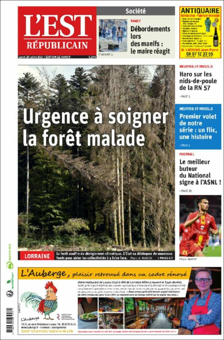 Portada de L'Est Republicain (Francia)