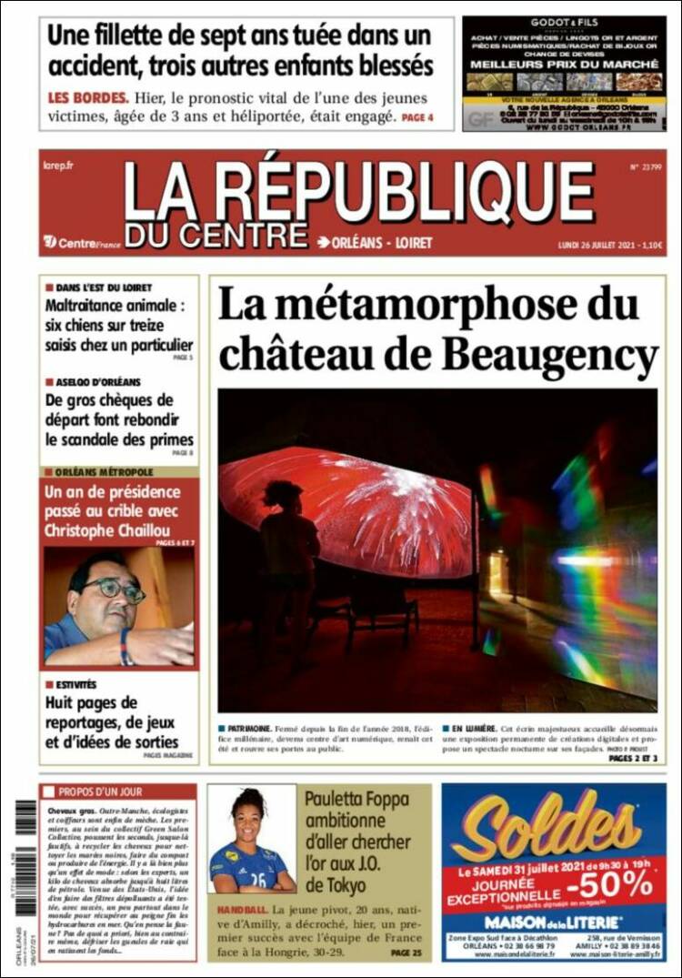 Portada de La République du Centre (Francia)