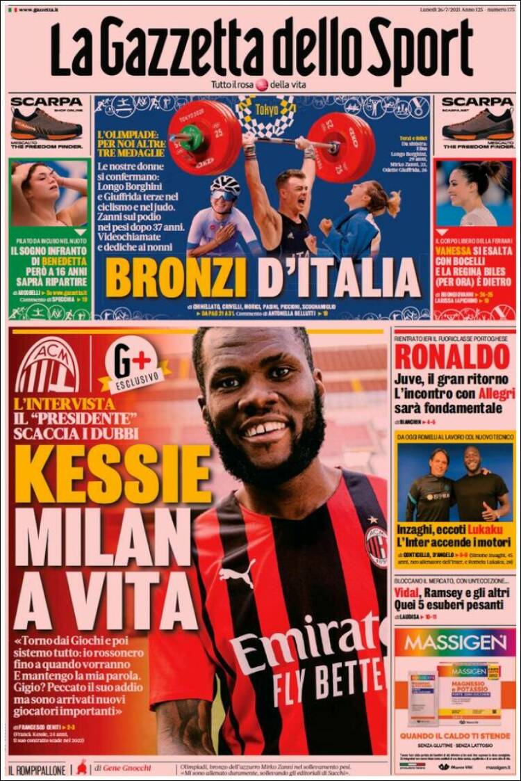 Portada de La Gazzetta dello Sport (Italia)