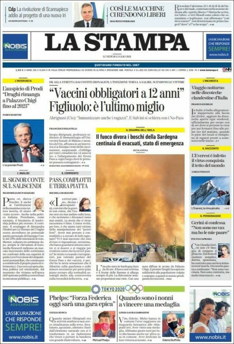 Portada de La Stampa (Italia)