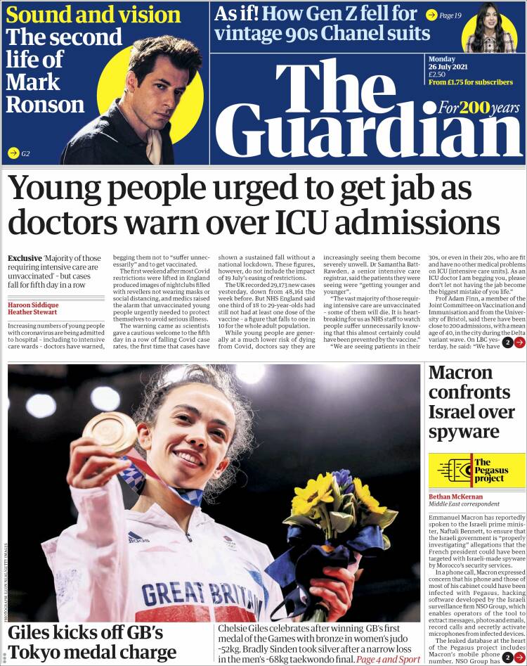 Portada de The Guardian (Reino Unido)