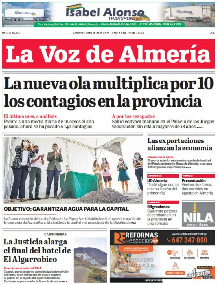 Portada de La Voz de Almería (España)