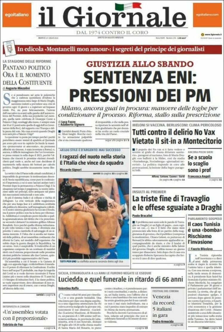Portada de il Giornale (Italia)