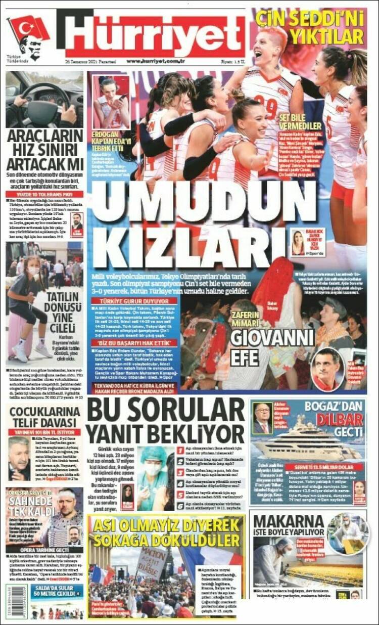 Portada de Hürriyet (Turqu&iacute;a)