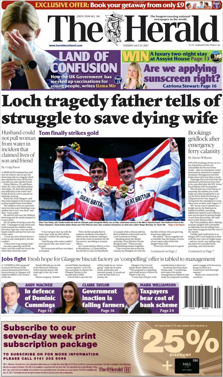 Portada de The Herald (Reino Unido)