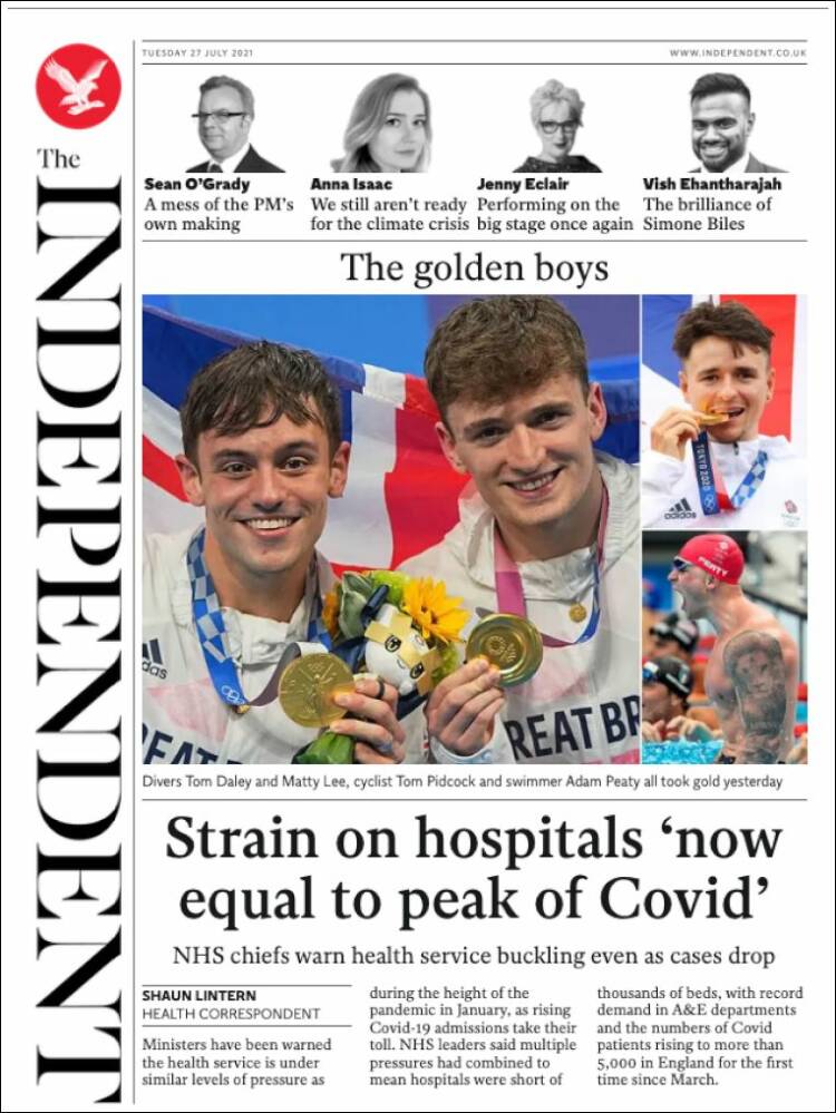 Portada de The Independent (Reino Unido)