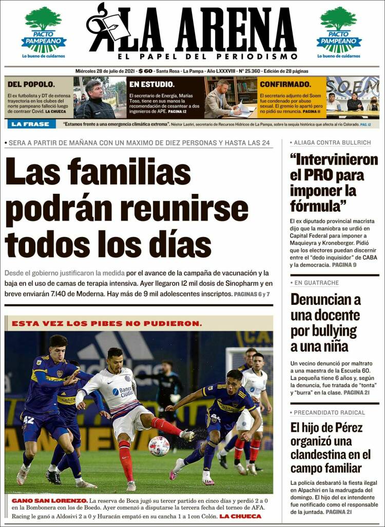 Portada de Diario La Arena (Argentina)