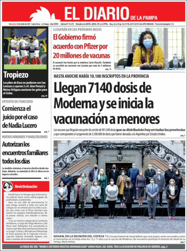 Portada de Diario de La Pampa (Argentina)