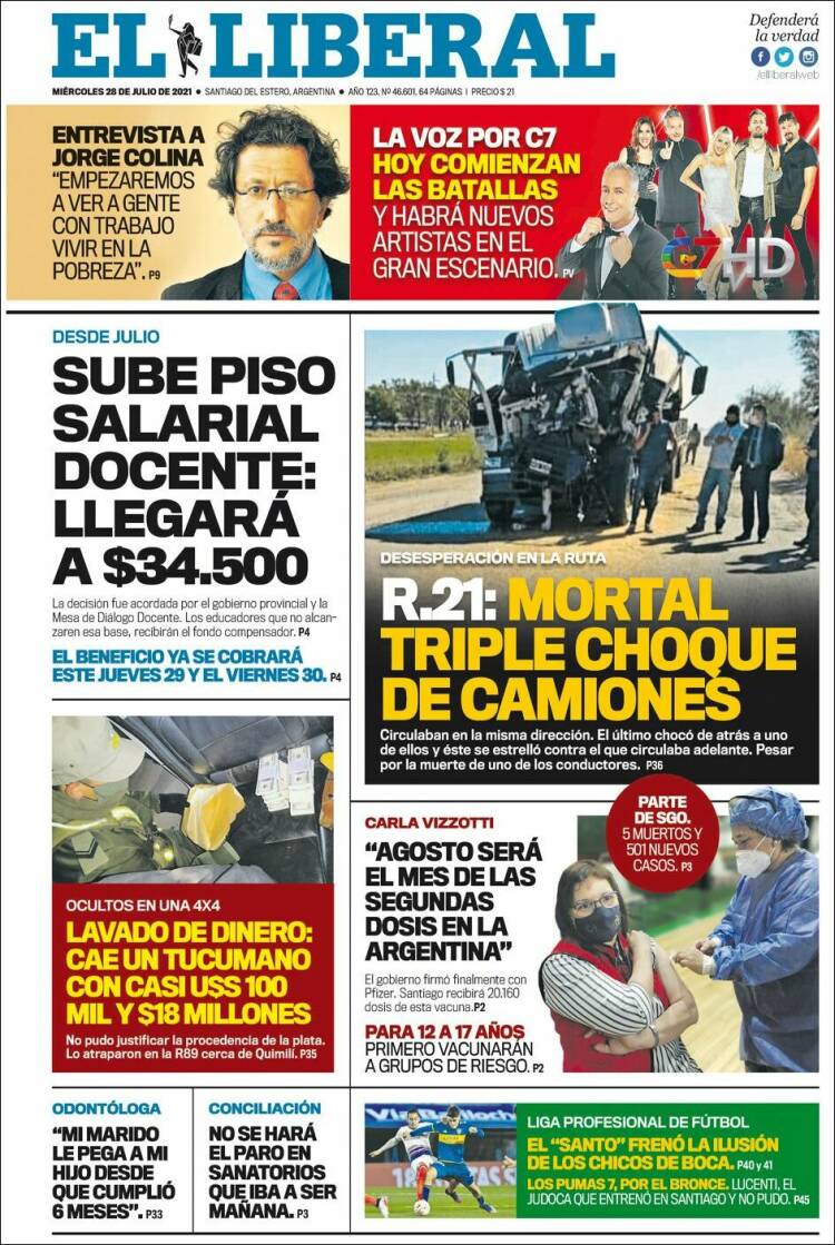 Portada de Diario El Liberal (Argentina)