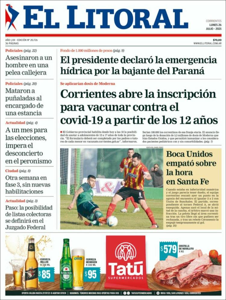 Portada de El Litoral Corrientes (Argentina)