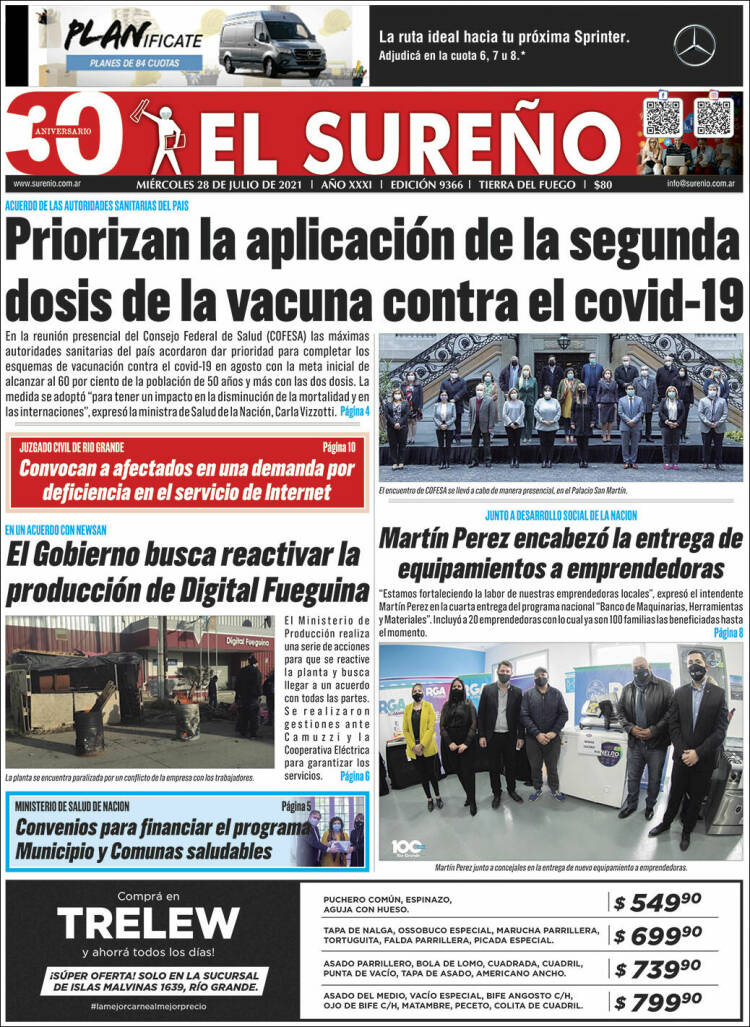 Portada de Diario El Sureño (Argentina)