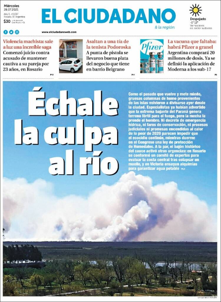 Portada de Diario El Ciudadano (Argentina)