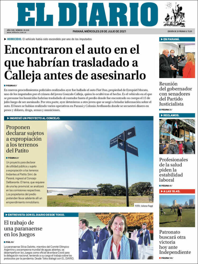 Portada de El Diario de Paraná (Argentina)