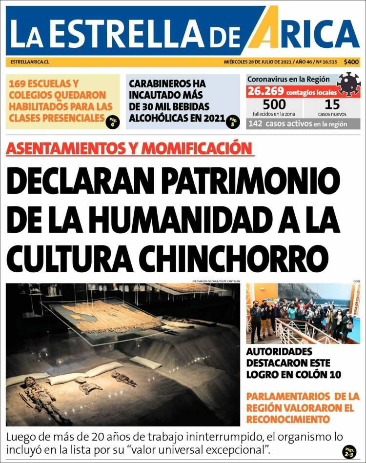 Portada de La Estrella de Arica (Chile)