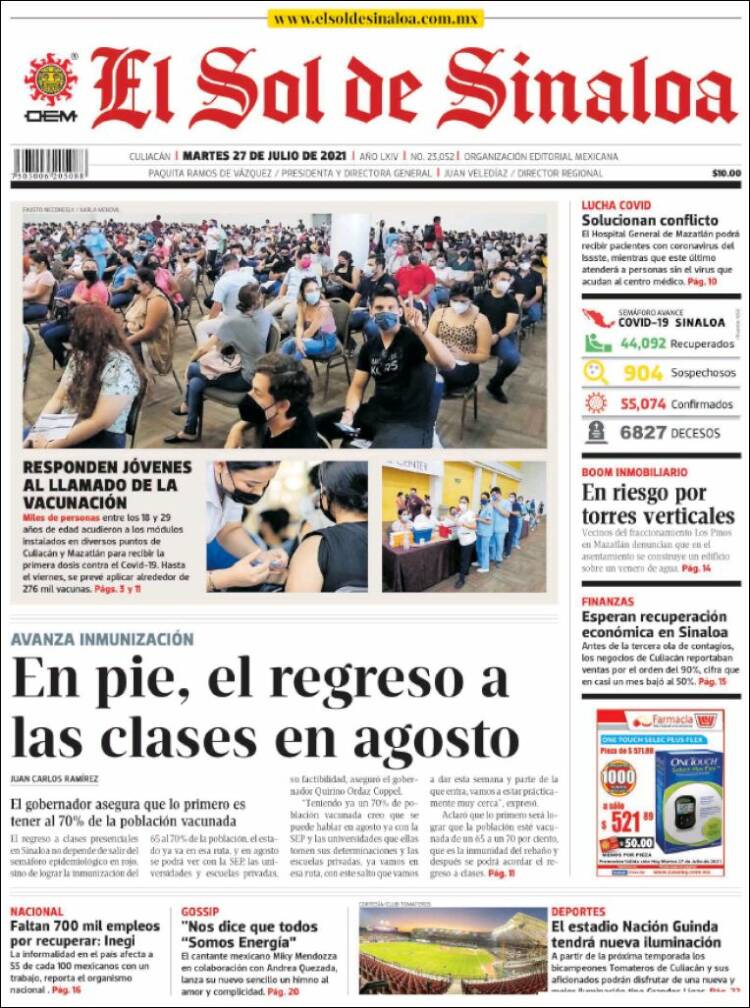 Portada de El Sol de Sinaloa (México)