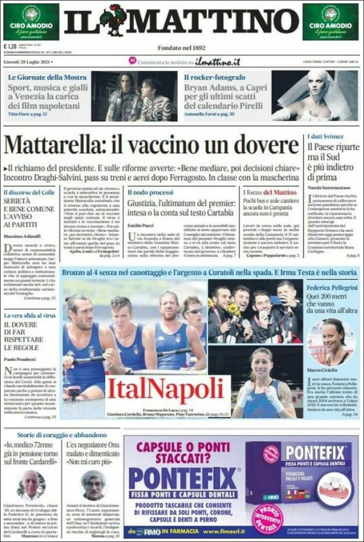 Portada de Il Mattino (Italia)