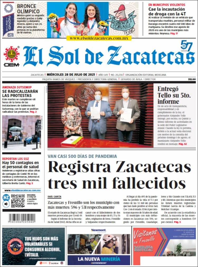 Portada de El Sol de Zacatecas (México)