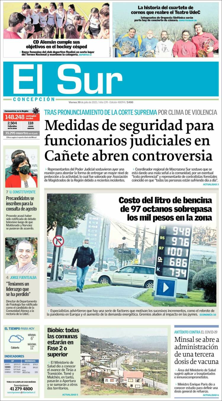 Portada de El Sur (Chile)