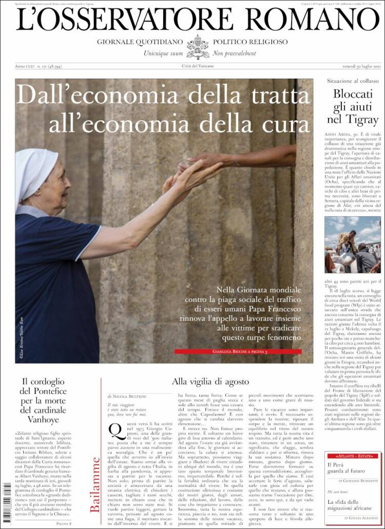 Portada de L'Osservatore Romano (Italia)