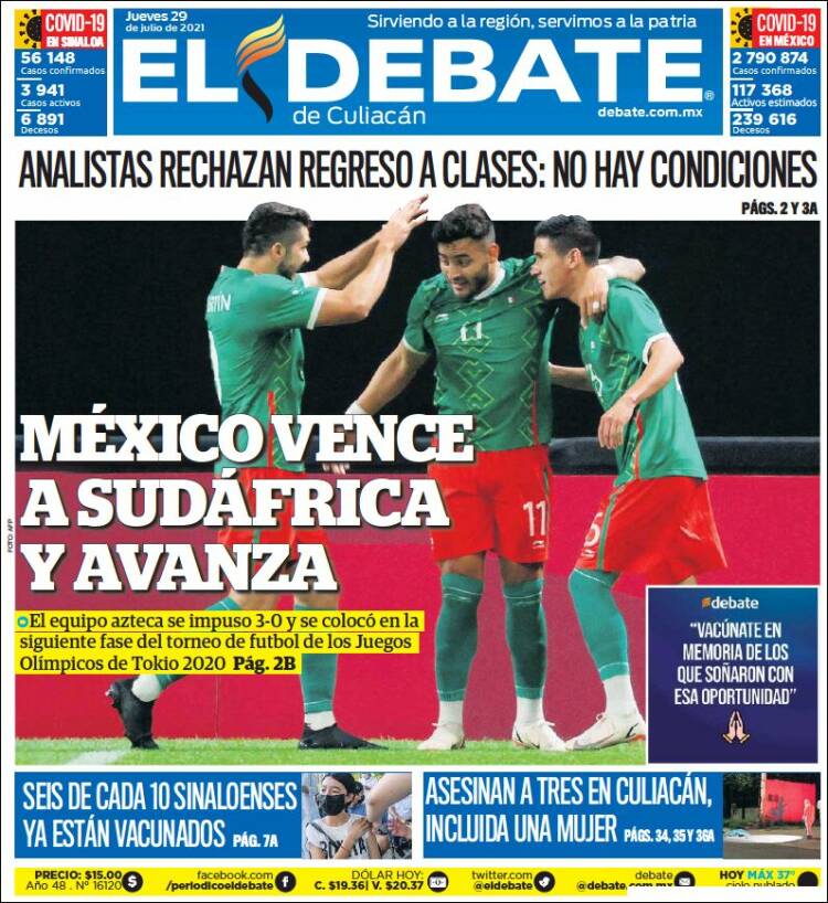 Portada de El Debate de Culiacán (México)