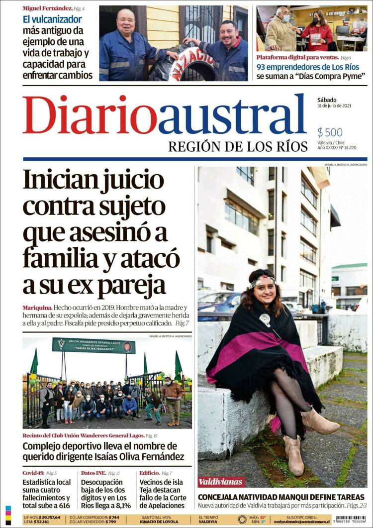 Portada de El Diario Austral de Valdivia (Chile)