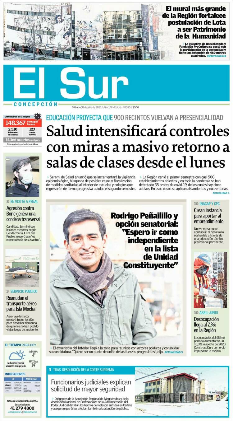 Portada de El Sur (Chile)