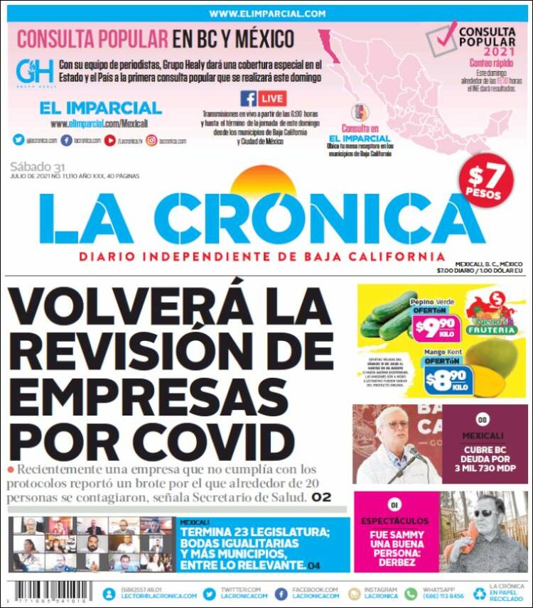 Portada de La Crónica de Baja California (México)