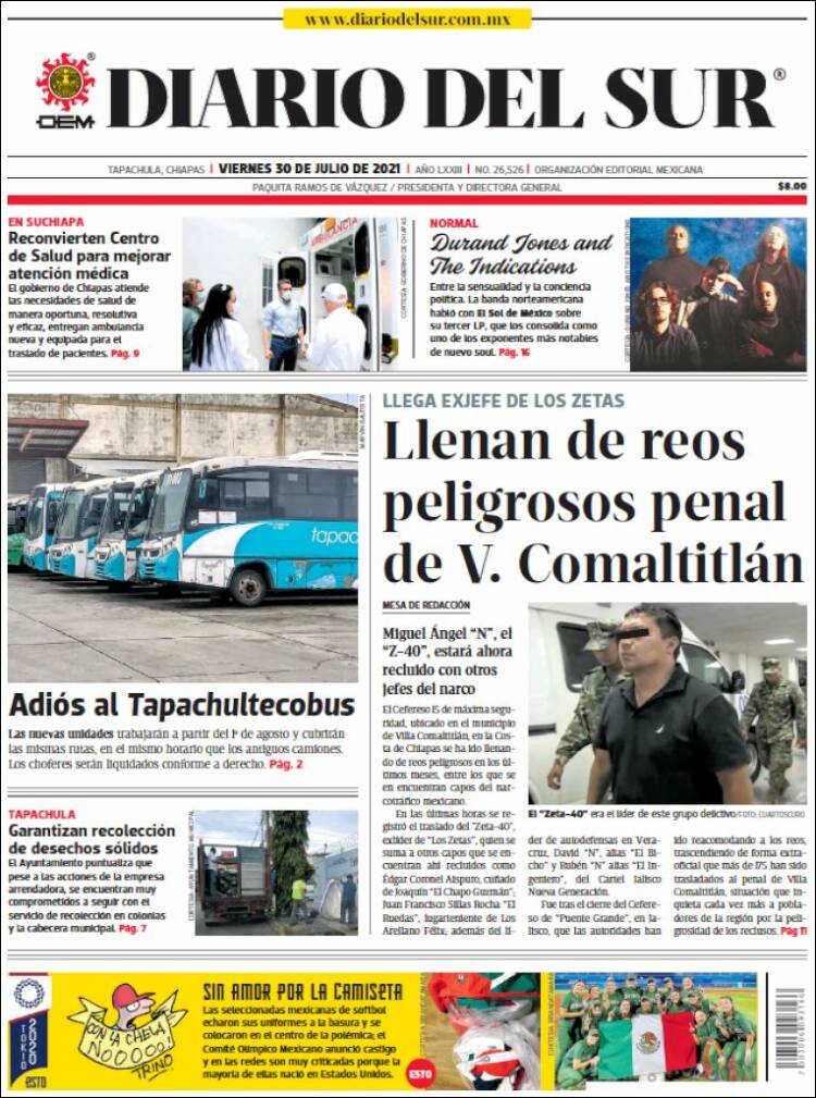 Portada de El Diario del Sur (México)