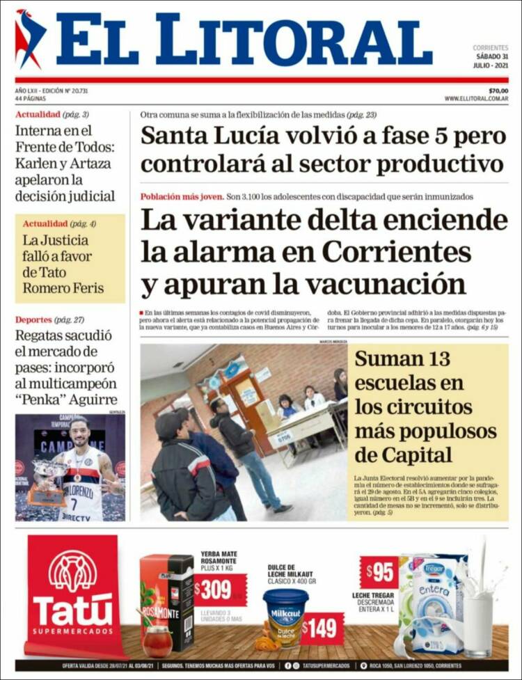 Portada de El Litoral Corrientes (Argentina)