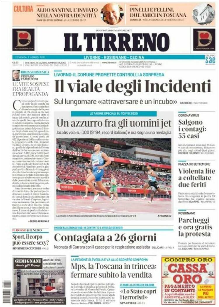 Portada de Il Tirreno (Italia)