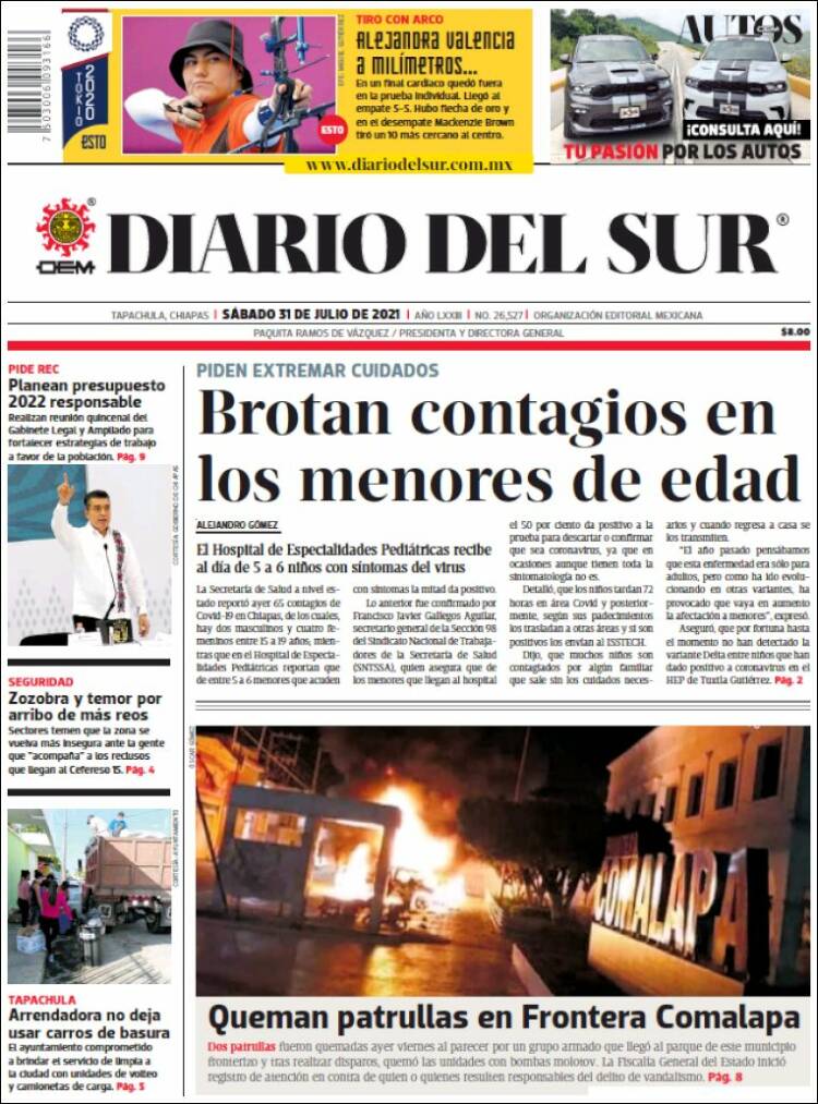 Portada de El Diario del Sur (México)