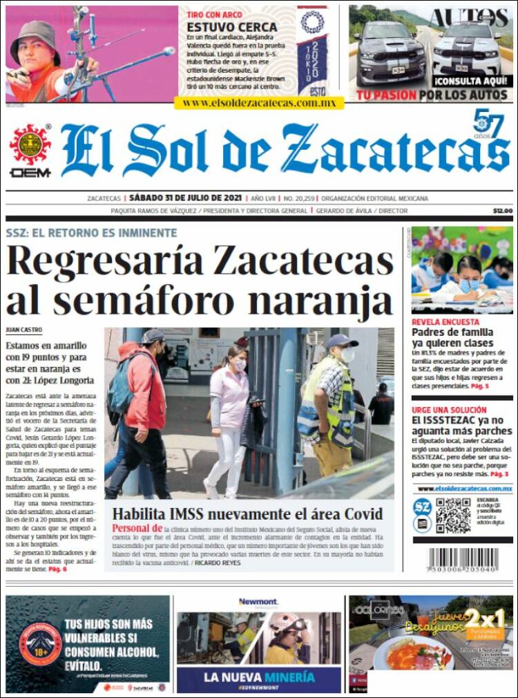 Portada de El Sol de Zacatecas (México)