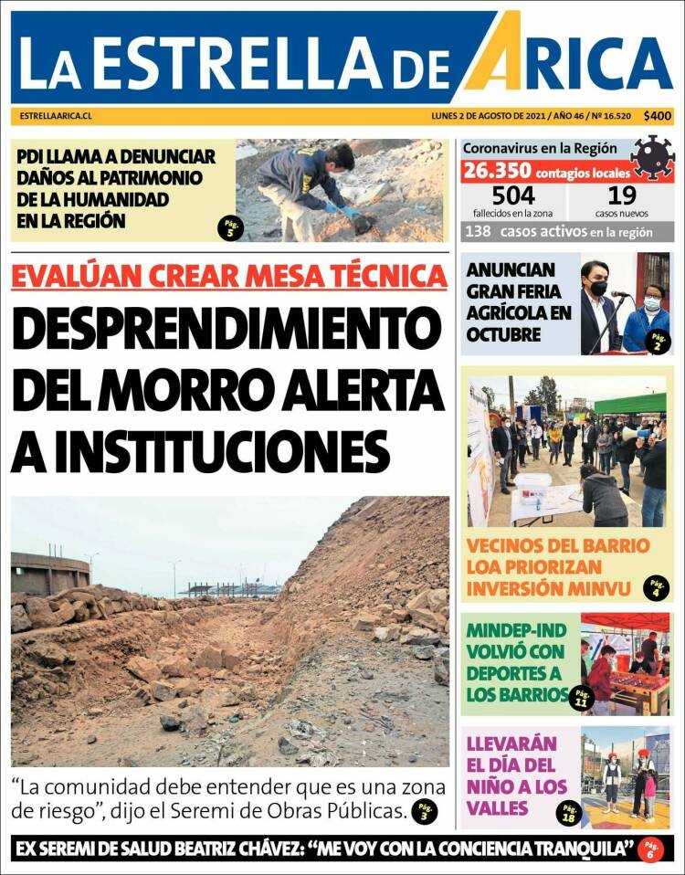 Portada de La Estrella de Arica (Chile)