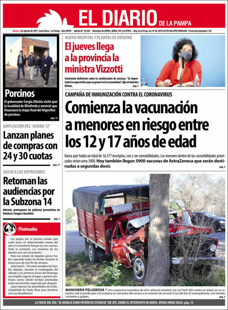 Portada de Diario de La Pampa (Argentina)