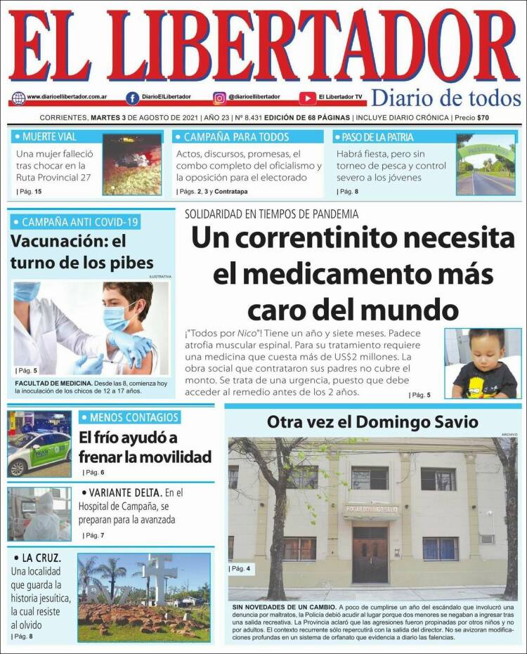 Portada de Diario El Libertador (Argentina)