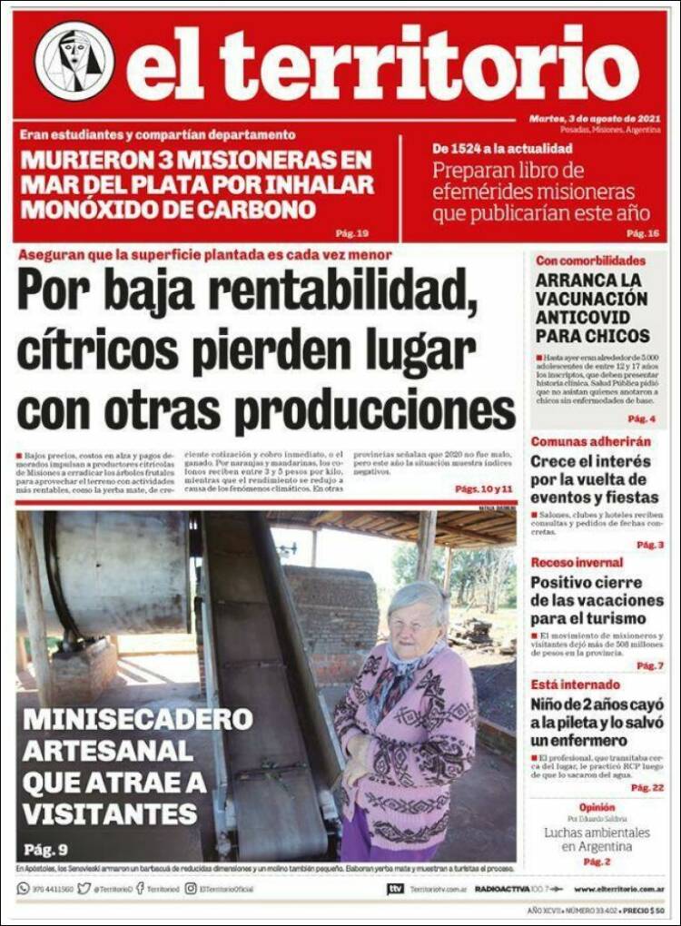 Portada de El Territorio (Argentina)