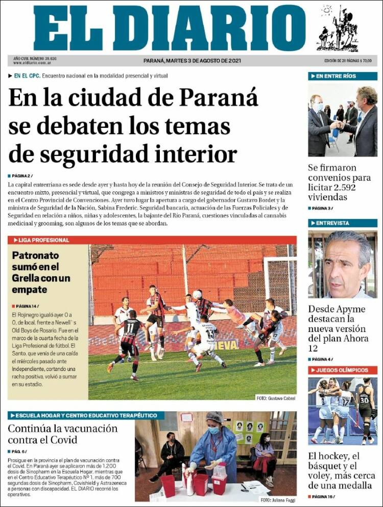 Portada de El Diario de Paraná (Argentina)
