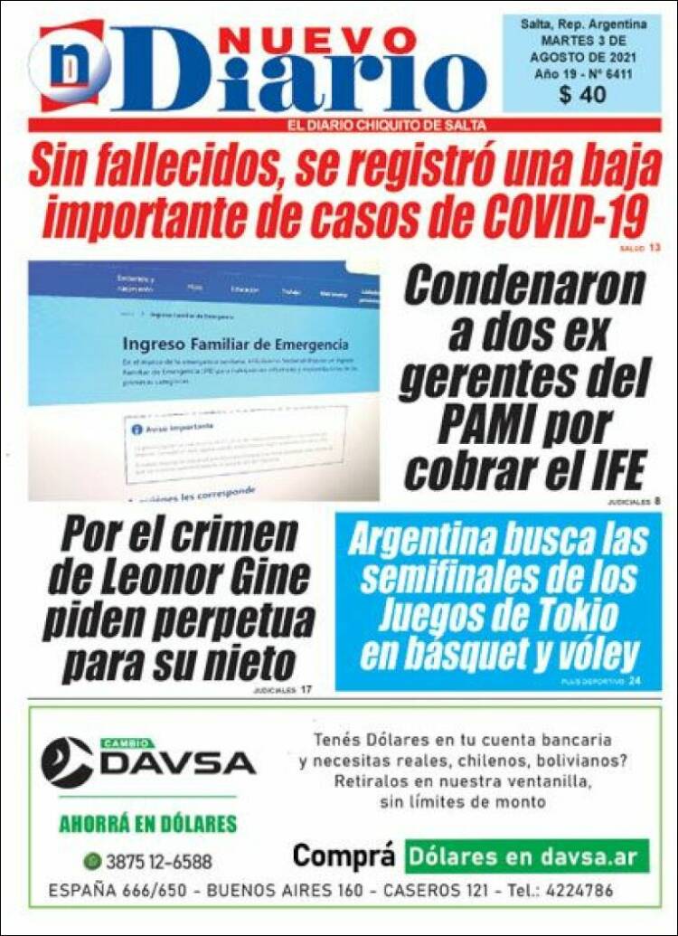 Portada de Nuevo Diario de Salta (Argentina)