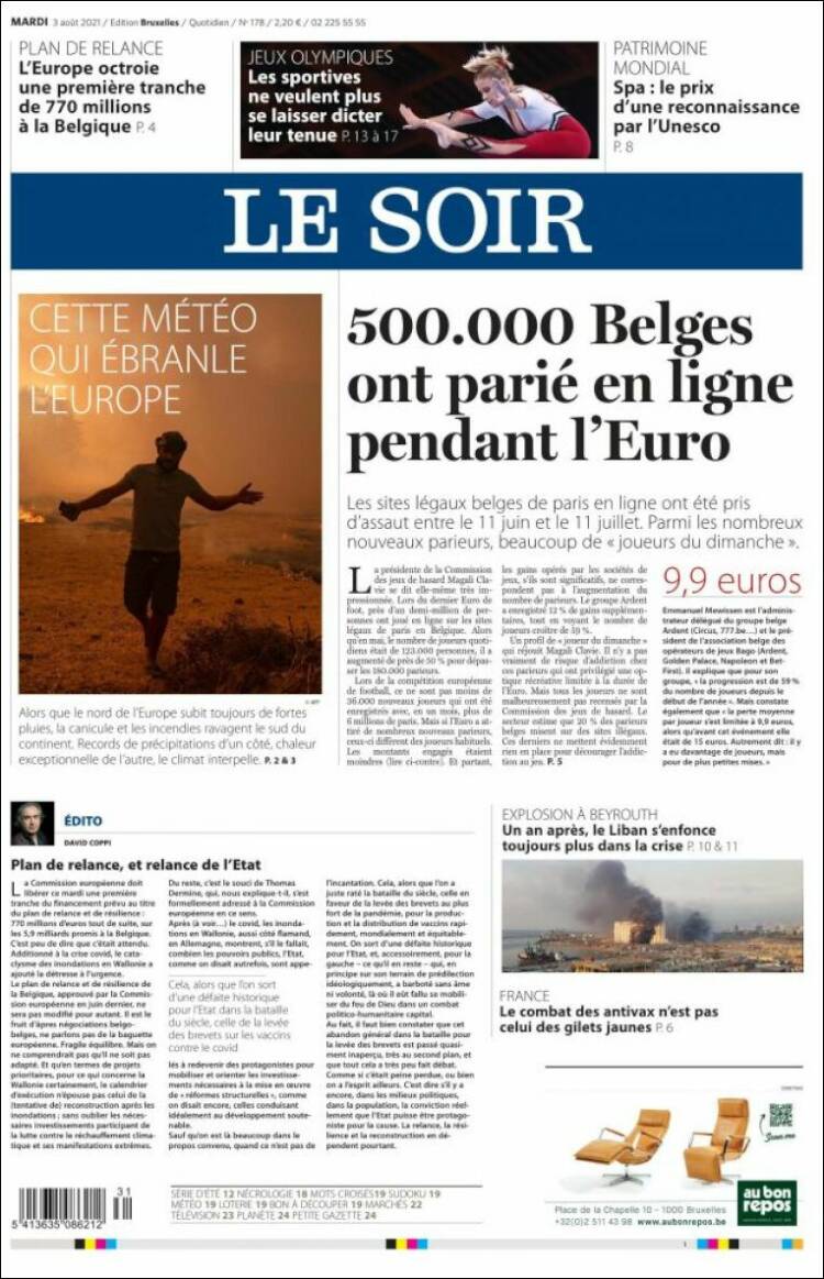 Portada de Le Soir (B&eacute;lgica)