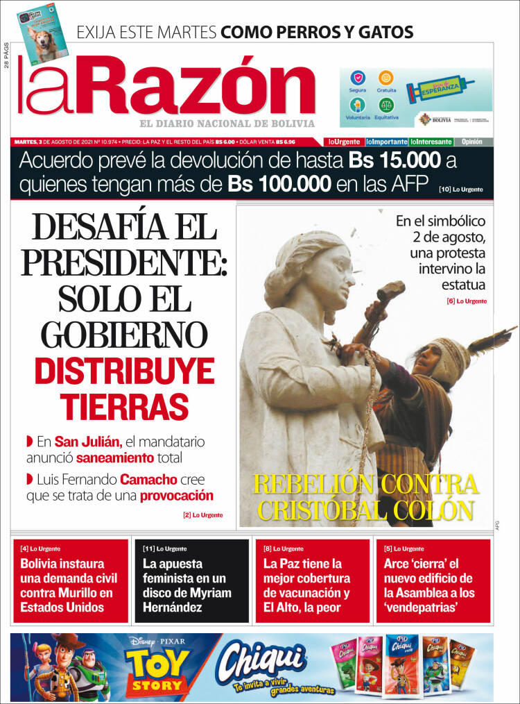 Portada de La Razón (Bolivia)