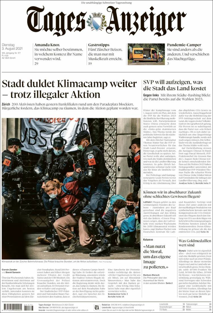 Portada de Tages-Anzeiger (Suiza)